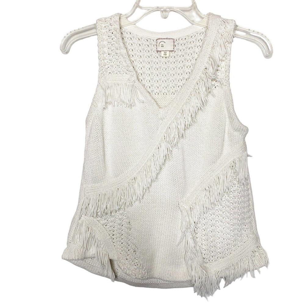 Anthropologie Pacific Fringe Tank Sweater Women's Size XS White Cotton Silk - Picture 4 of 10